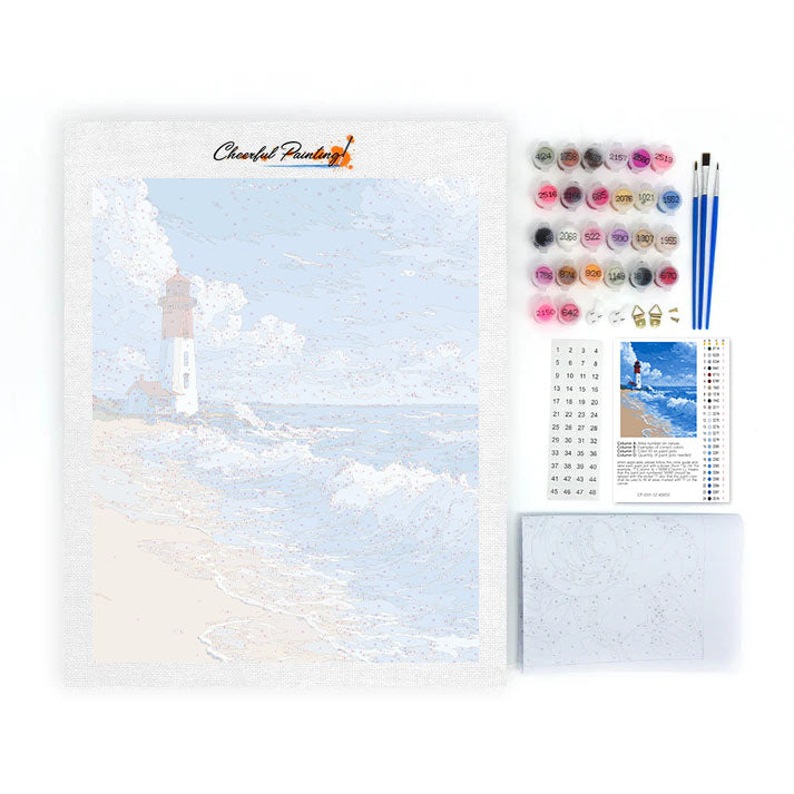 Leuchtturm und Wellen - Malen nach Zahlen