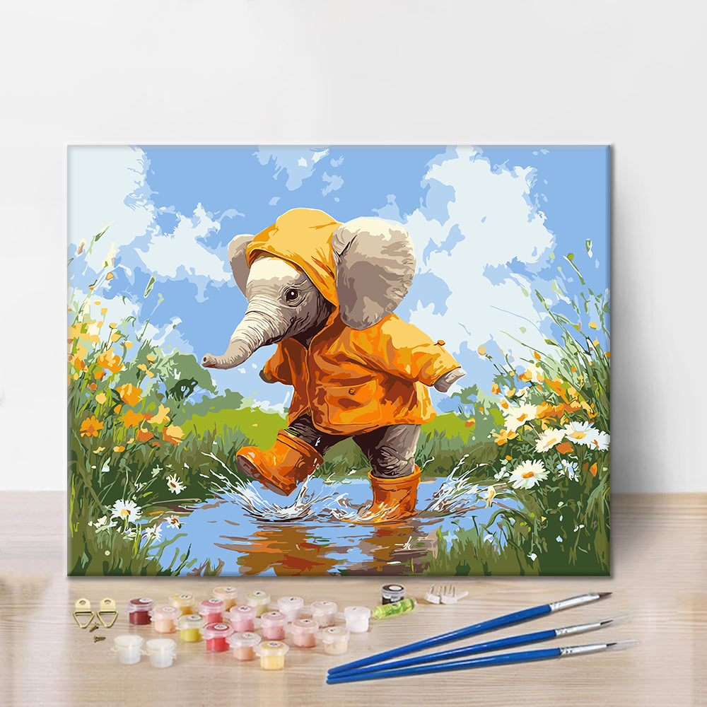 Elefant im Regen – Malen nach Zahlen