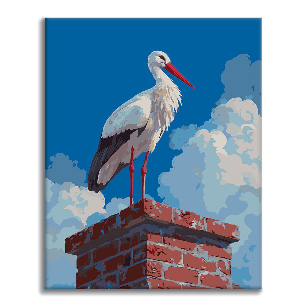 Der Storch auf dem Dach – Malen nach Zahlen