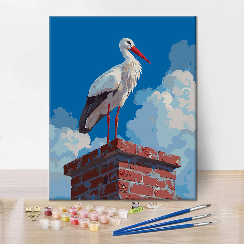 Der Storch auf dem Dach – Malen nach Zahlen