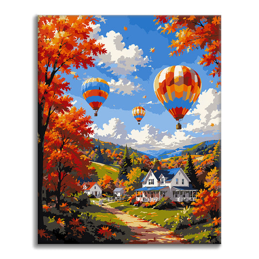 Heißluftballons über einem Herbsttal – Malen nach Zahlen