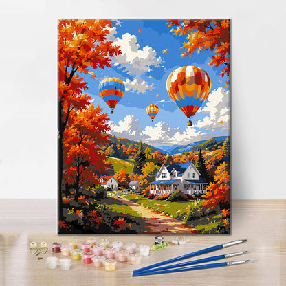 Heißluftballons über einem Herbsttal – Malen nach Zahlen
