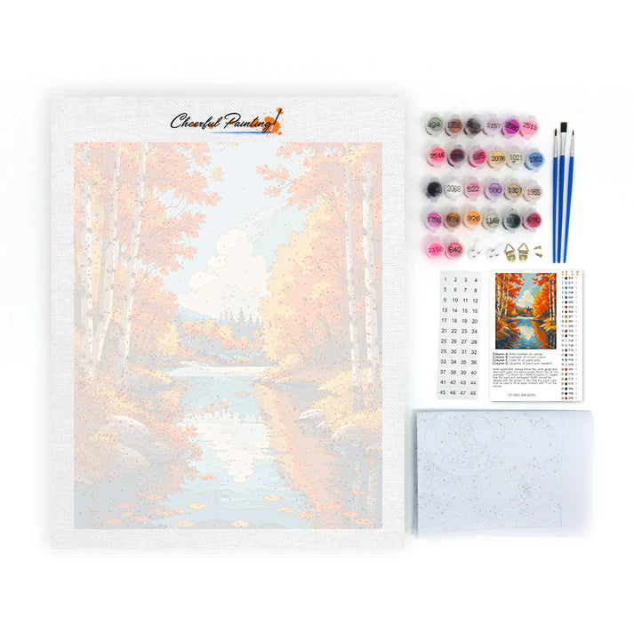 Birch River im Herbst – Malen nach Zahlen