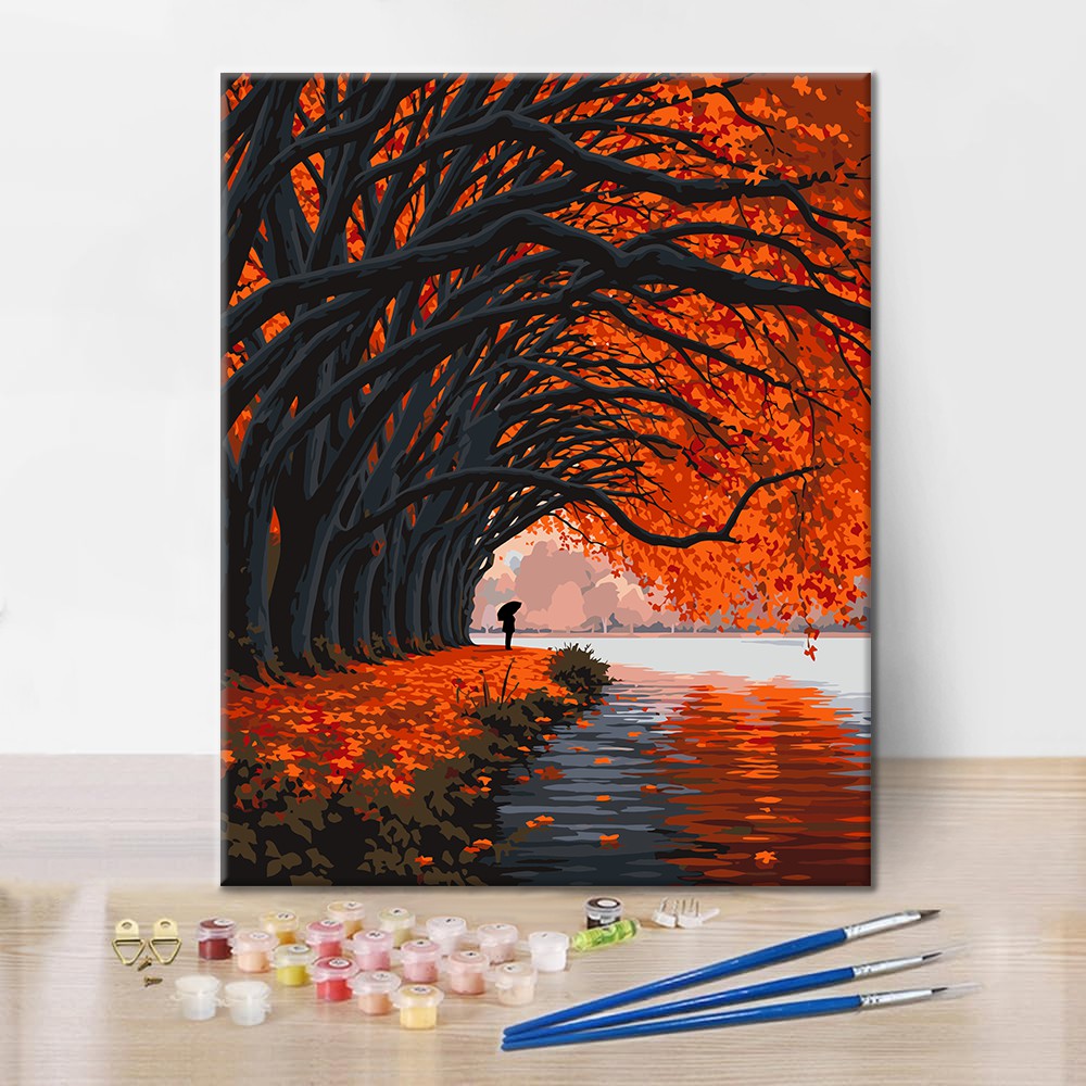 Herbstbaumtunnel am See – Malen nach Zahlen