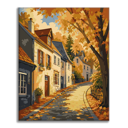 Old Town Street im Herbst – Malen nach Zahlen