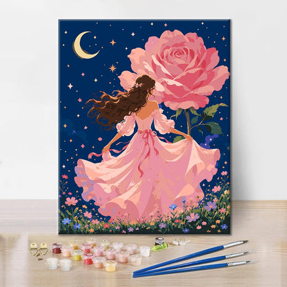 Mondbeleuchtete Rosenprinzessin – Malen nach Zahlen