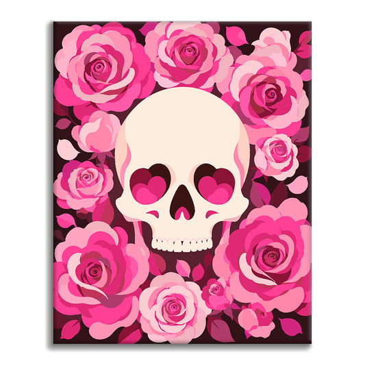 Rosa Rosenschädel – Malen nach Zahlen