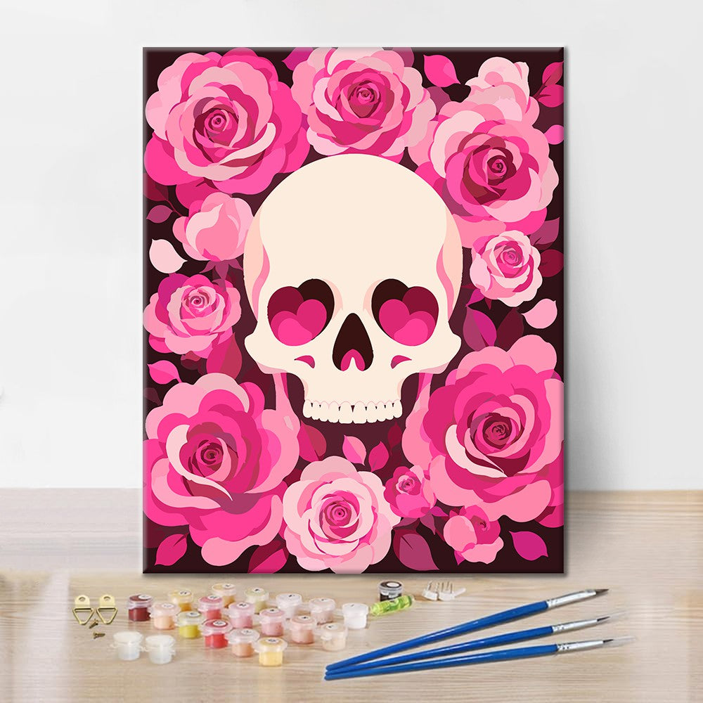 Rosa Rosenschädel – Malen nach Zahlen