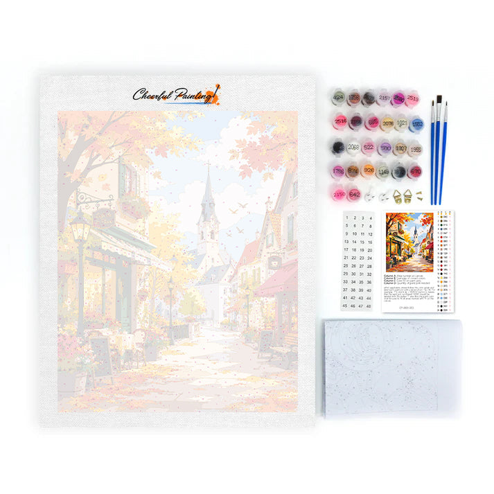 Sunny Autumn Café Street – Malen nach Zahlen