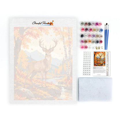 Hirsch neben einem Herbstbach – Malen nach Zahlen