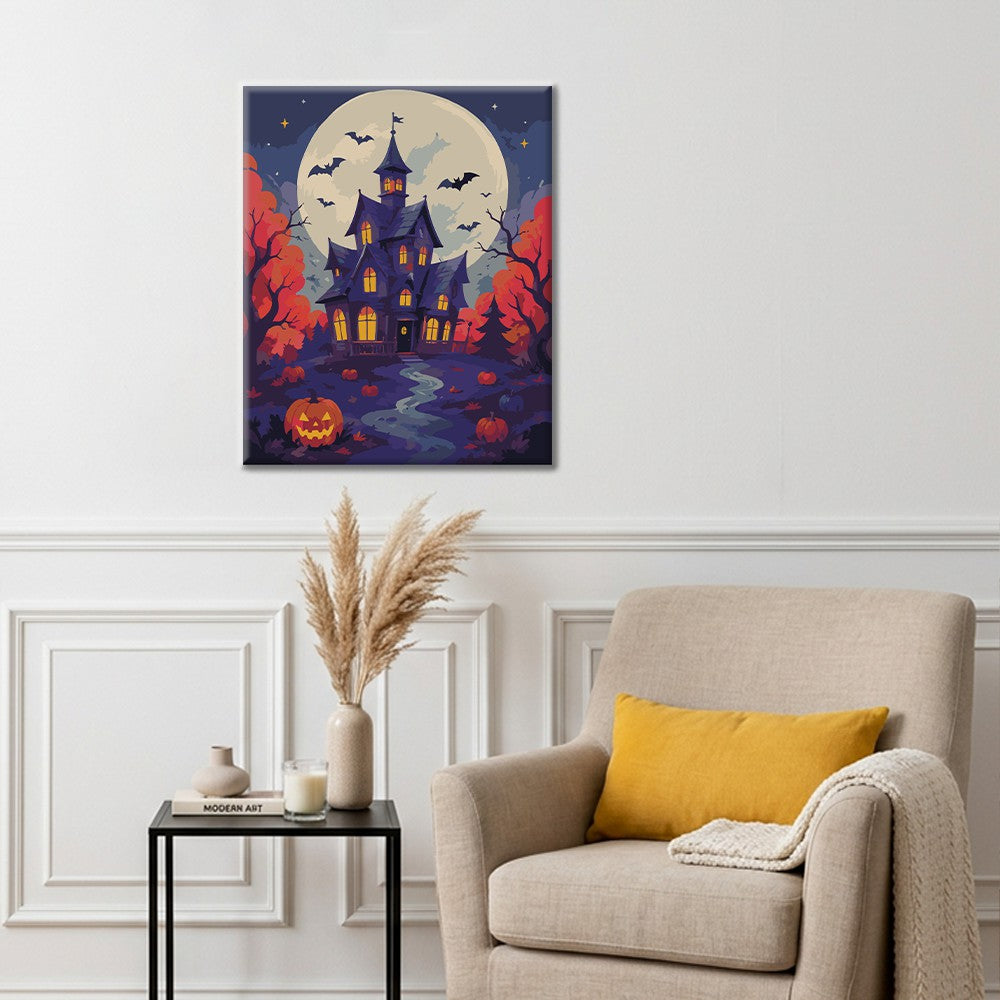 Spukhaus bei Vollmond – Malen nach Zahlen