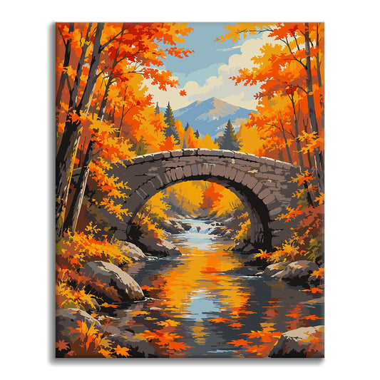 Steinbrücke über einen Herbstbach – Malen nach Zahlen
