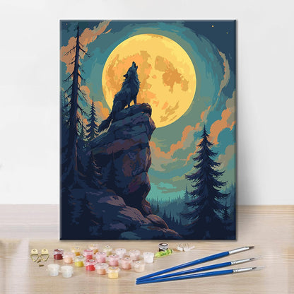 Wolfsheulen bei Vollmond – Malen nach Zahlen