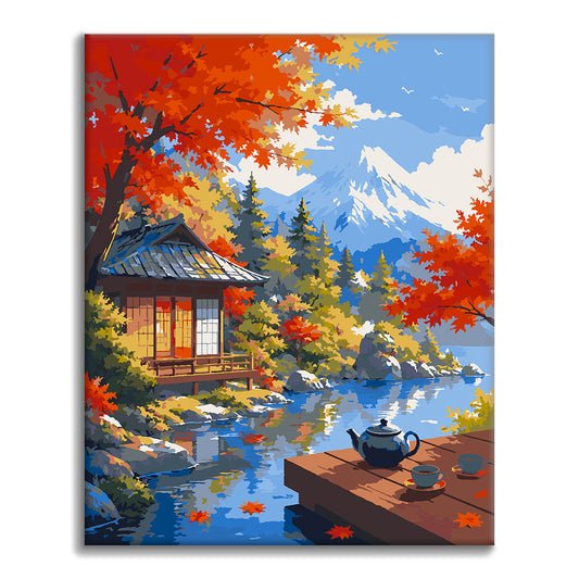 Japanischer Pavillon am Fuji – Malen nach Zahlen