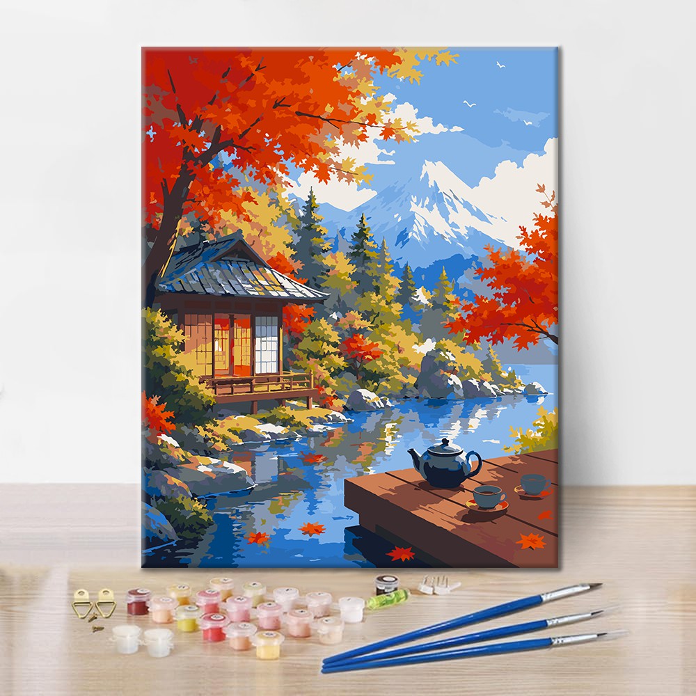 Japanischer Pavillon am Fuji – Malen nach Zahlen