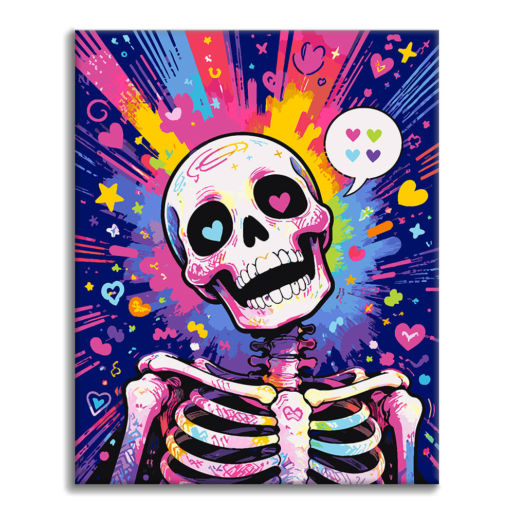 Pop-Art-Skelett mit Herzen – Malen nach Zahlen