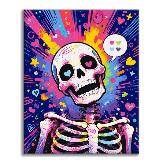 Pop-Art-Skelett mit Herzen – Malen nach Zahlen