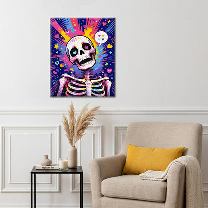 Pop-Art-Skelett mit Herzen – Malen nach Zahlen