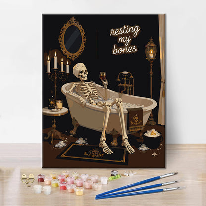 Skelettruhe in einem Vintage-Bad – Malen nach Zahlen