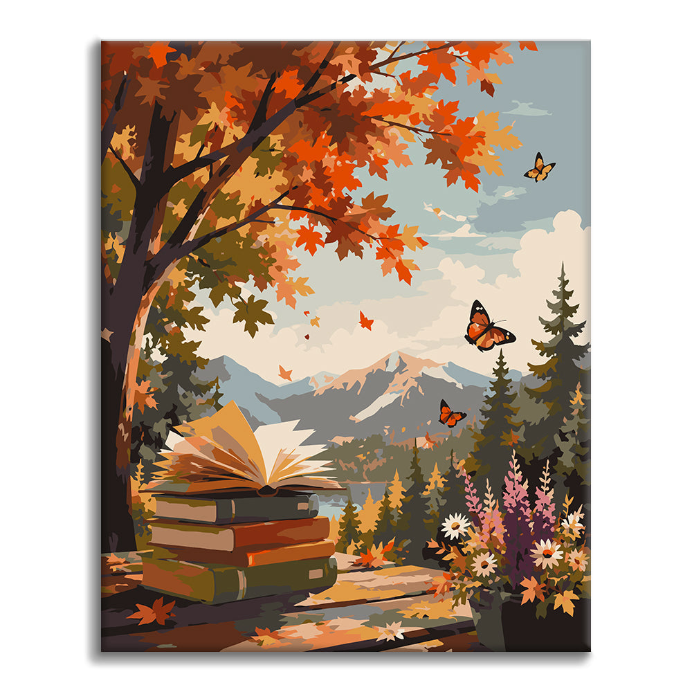 Buch öffnen in den Herbstbergen – Malen nach Zahlen