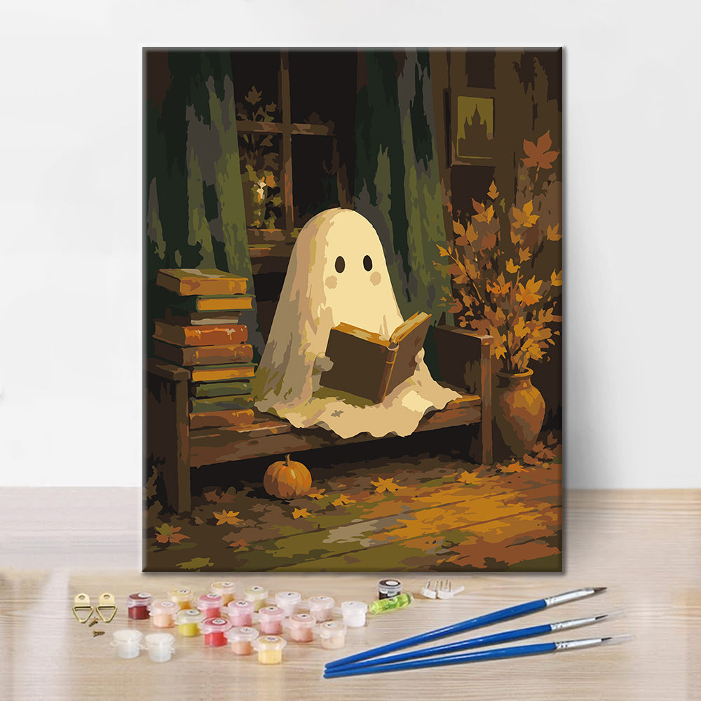 Ghost Reading in einer Herbstbibliothek – Malen nach Zahlen