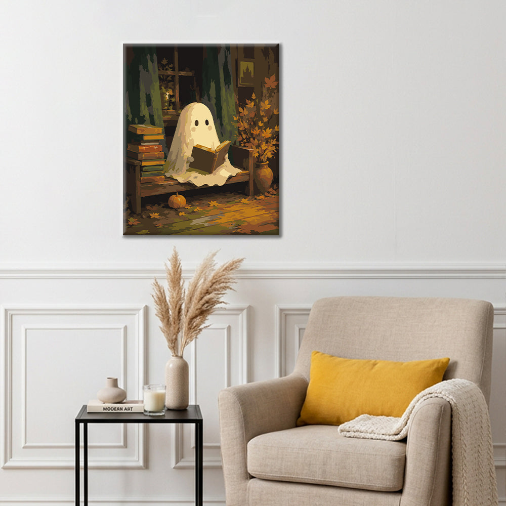Ghost Reading in einer Herbstbibliothek – Malen nach Zahlen