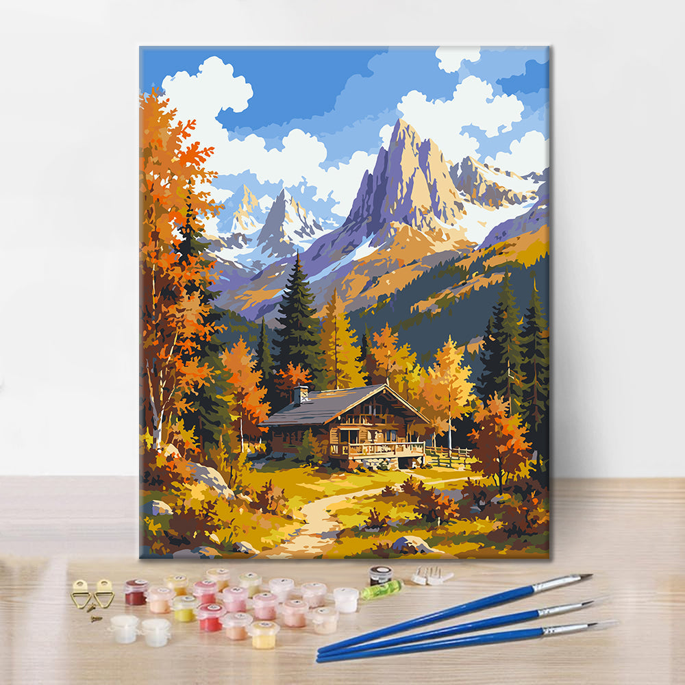 Alpines Chalet im Herbst – Malen nach Zahlen