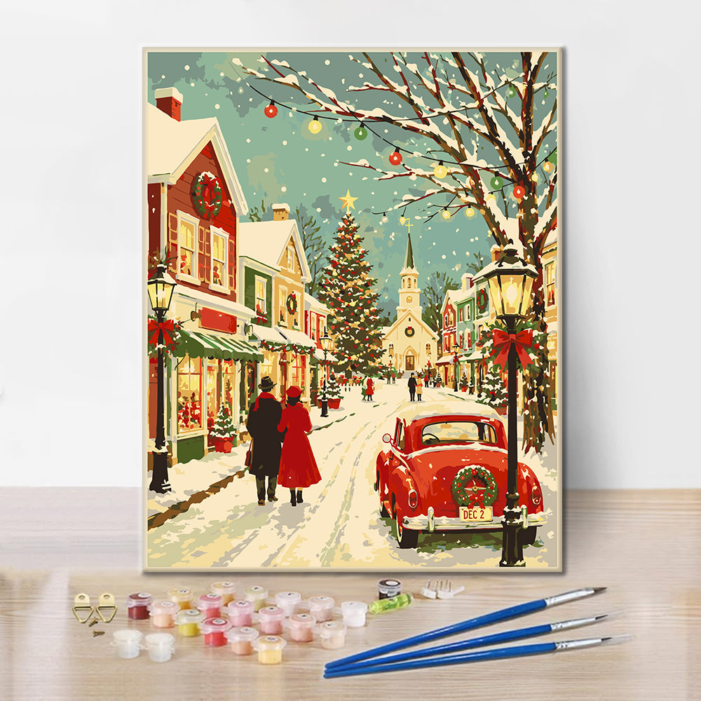 Vintage-Weihnachtsstraße – Malen nach Zahlen