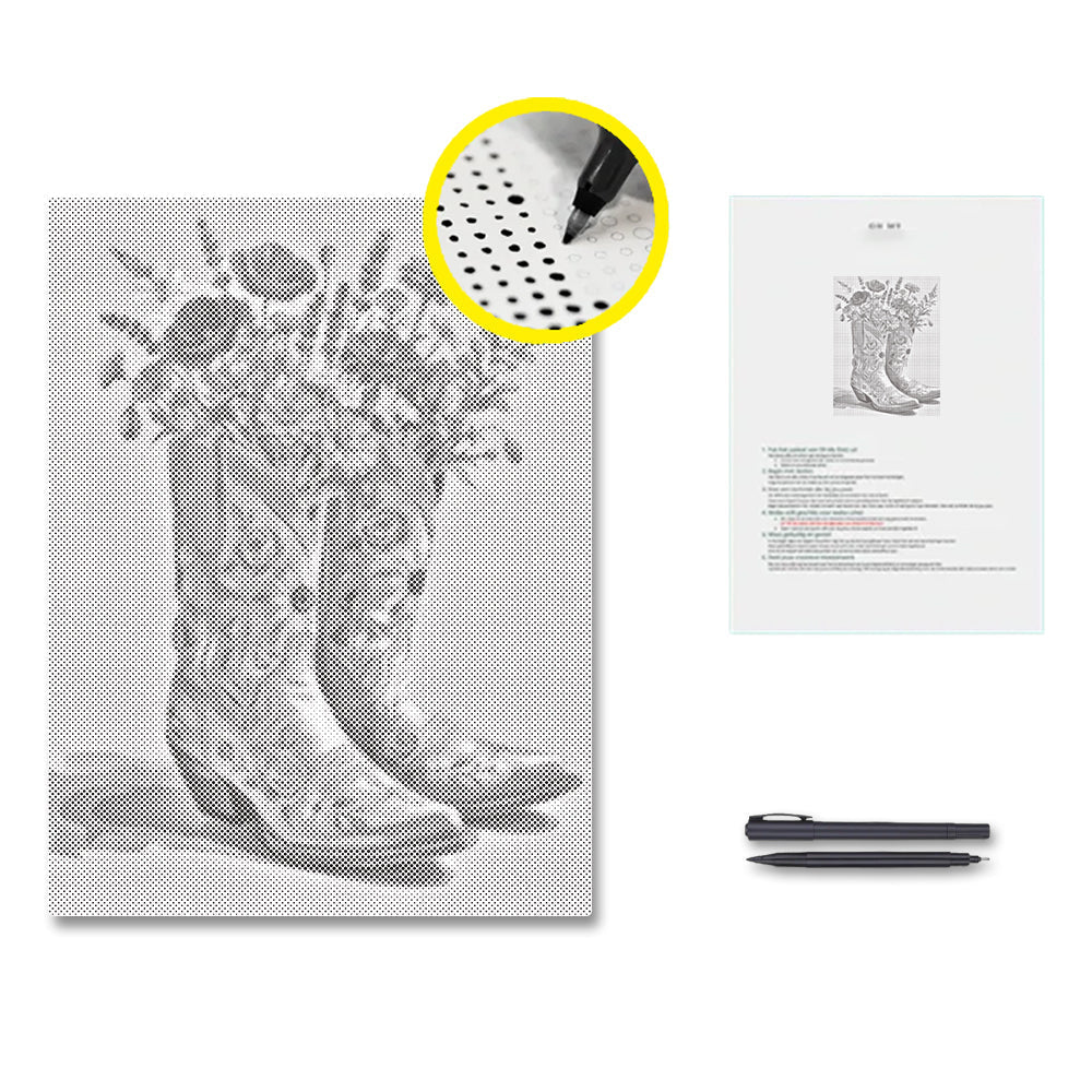 Stiefel und Blüten – Malen mit Punkten