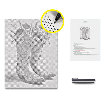 Stiefel und Blüten – Malen mit Punkten