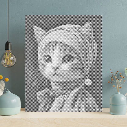Katze mit Perlenohrring – Malen mit Punkten