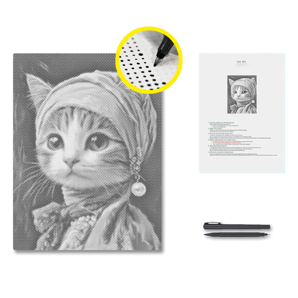 Katze mit Perlenohrring – Malen mit Punkten