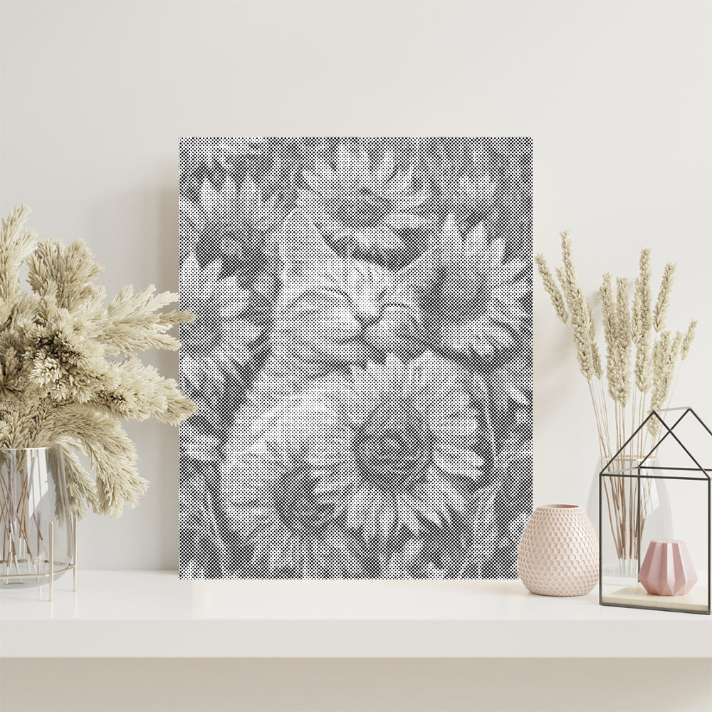 Katze mit Sonnenblumen – Malen mit Punkten