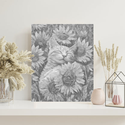 Katze mit Sonnenblumen – Malen mit Punkten
