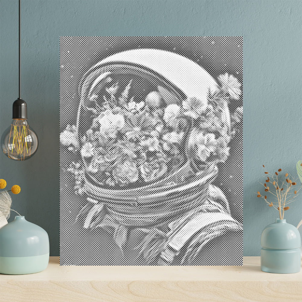 Mit Blumen gefüllter Weltraumhelm – Malen mit Punkten