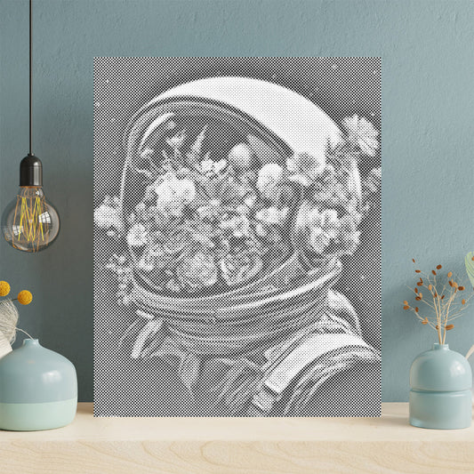 Mit Blumen gefüllter Weltraumhelm – Malen mit Punkten