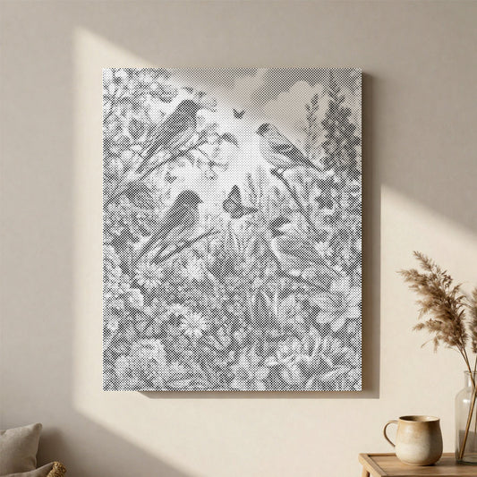 Frühlingsgarten mit Singvogel - Punktmalerei Set