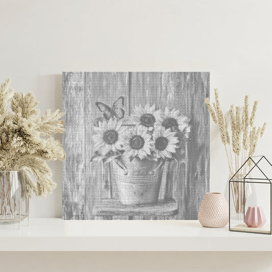 Sonnenblumen auf einem Holzstuhl - Punktmalerei Set